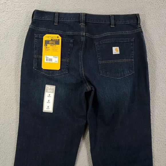 New Carhartt Jeans Womens 12 Rugged Flex Loose Fit Dark Blue 34x31 Denim BD2731 - Picture 15 of 15